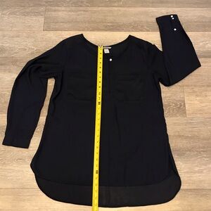 H&M Dark Blue Sheer Long-Sleeve Crewneck Blouse